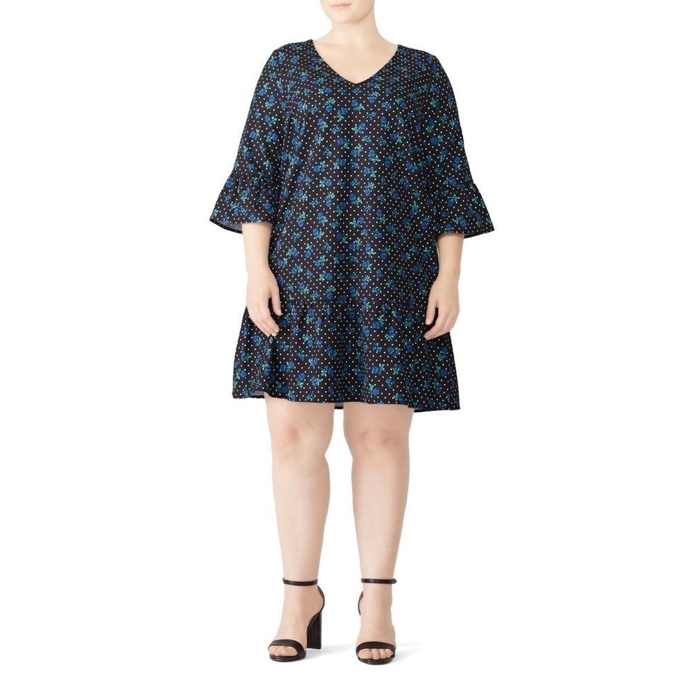 Draper James X ELOQUII Forget Me Dots Floral Drop Waist Flounce Dress - Size 16 - Picture 4 of 13
